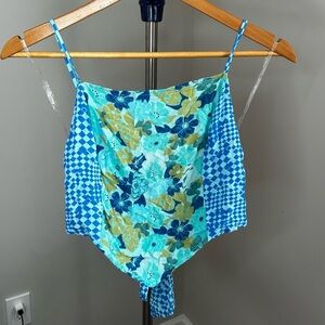SO Blue and Teal Patterned Crop Tank Top